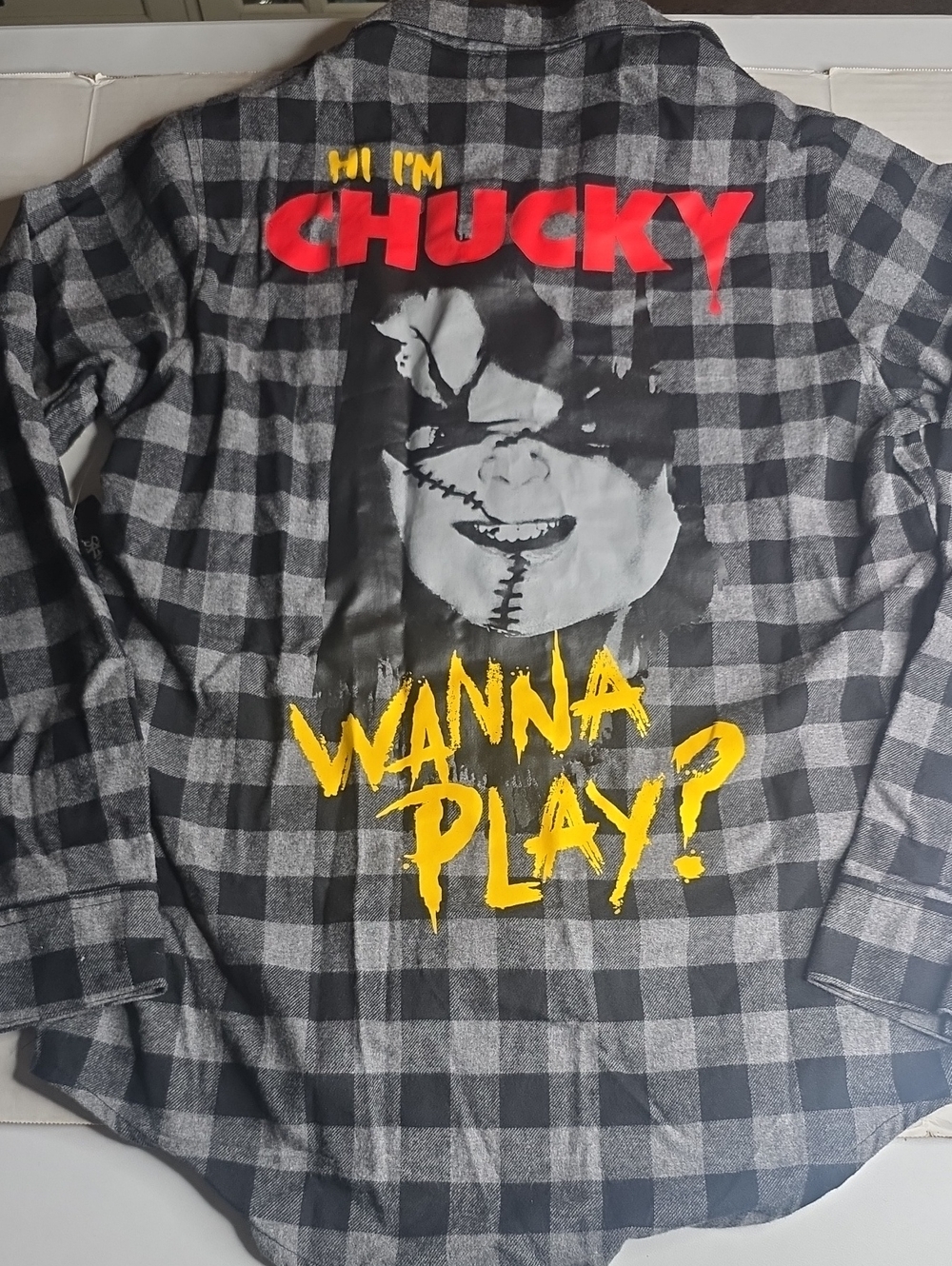 Chucky Black & Gray Plaid  Button-Up Shirt Unisex